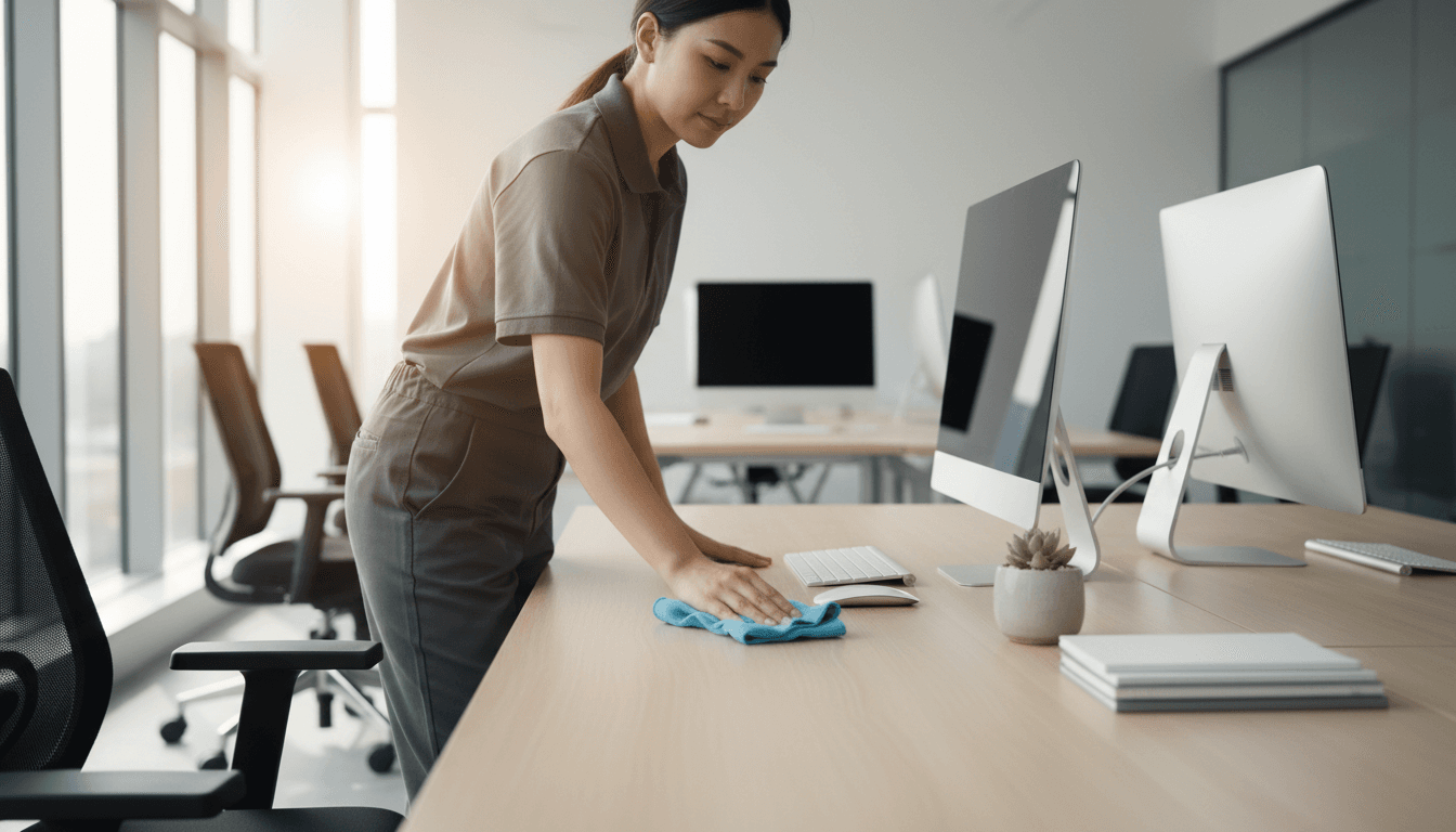Kantoor schoonmaakdiensten op moderne werkplek