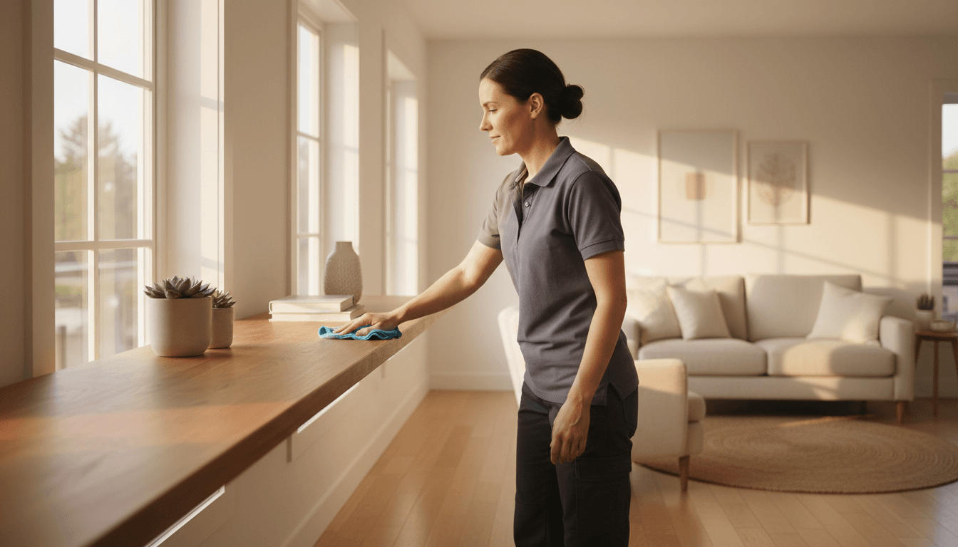 Professionele woningschoonmaak in een heldere huiskamer