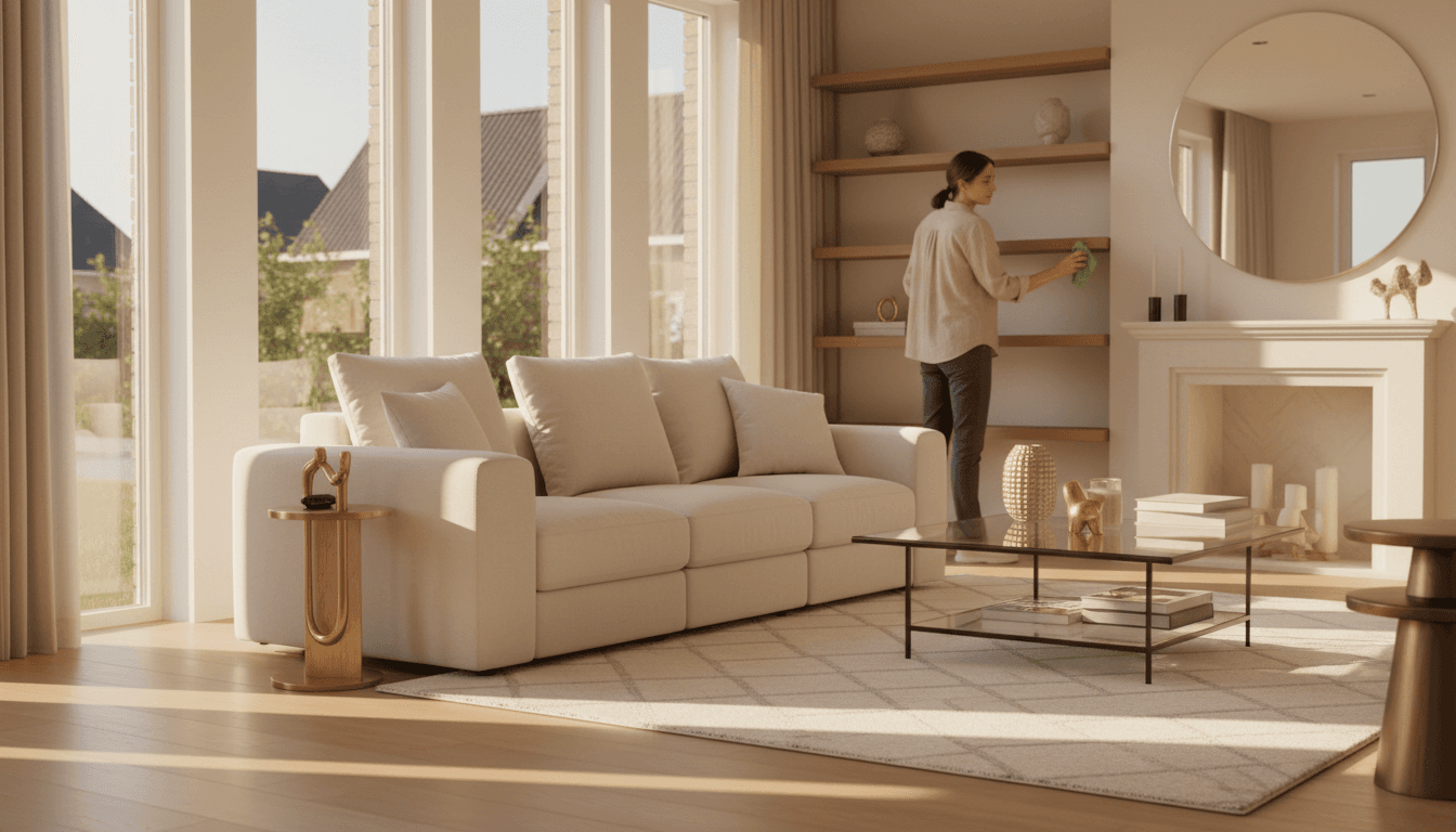 Schoon woonkamer met zonnelicht