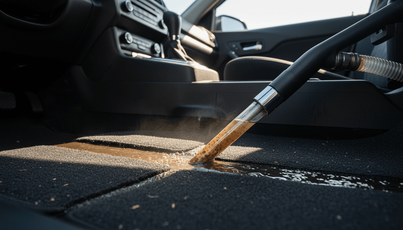 Auto vloermatten en vloeren diepgereinigd met professionele technieken