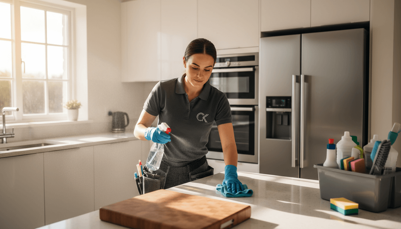 Professionele diepte reiniging van keukenwerk in woning