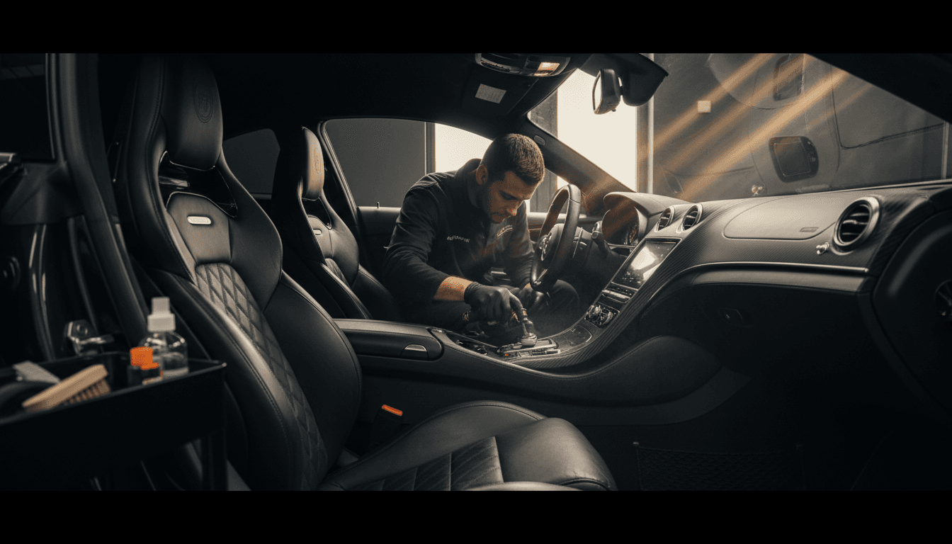 Auto-interieur diepgaande reiniging van stoelen en vloer