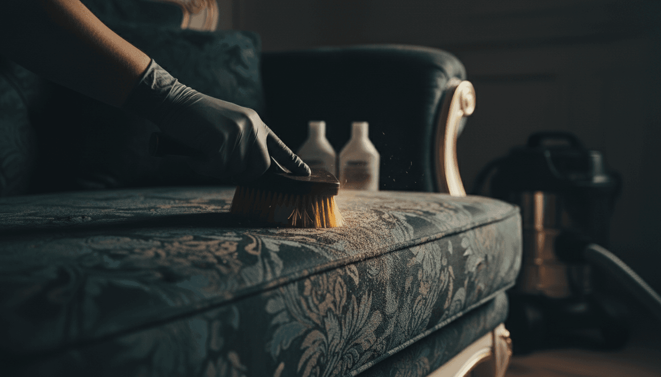 Professionele bankstelreiniging met gespecialiseerde borstel