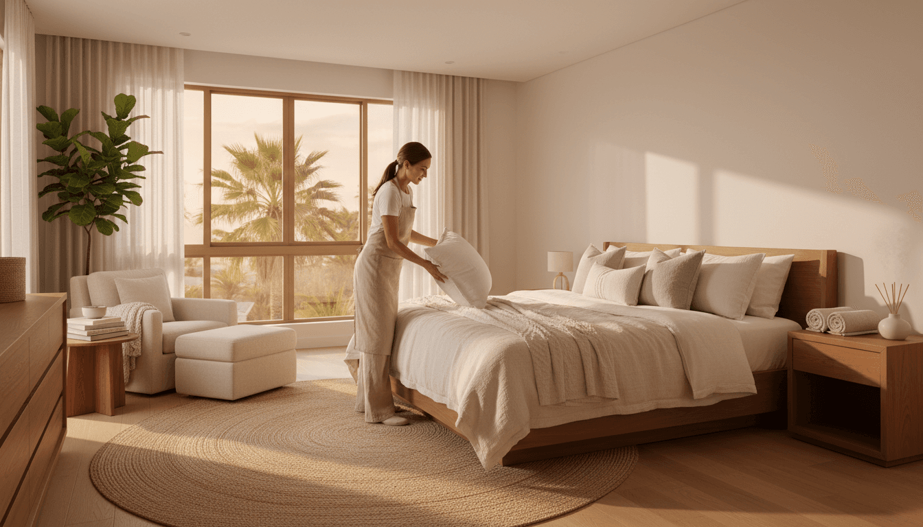 Slaapkamer vakantiewoning wordt klaargemaakt voor gasten